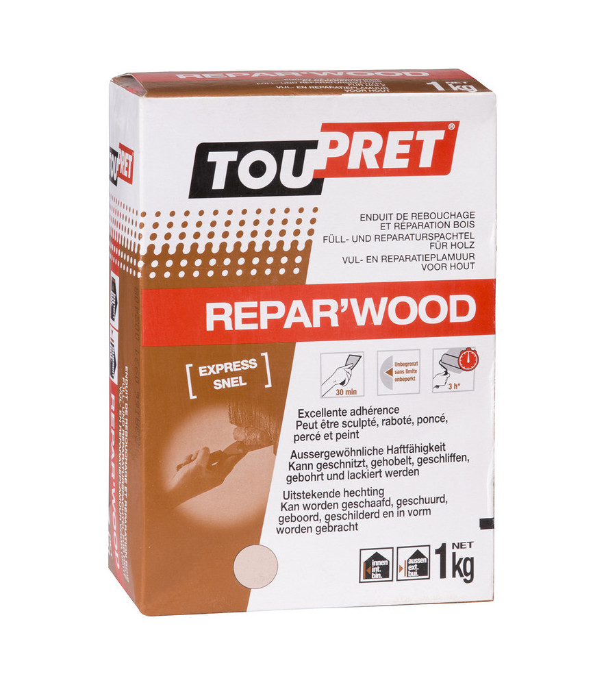 Enduit de réparation bois intérieur et extérieur TOUPRET Repar'Wood 1kg