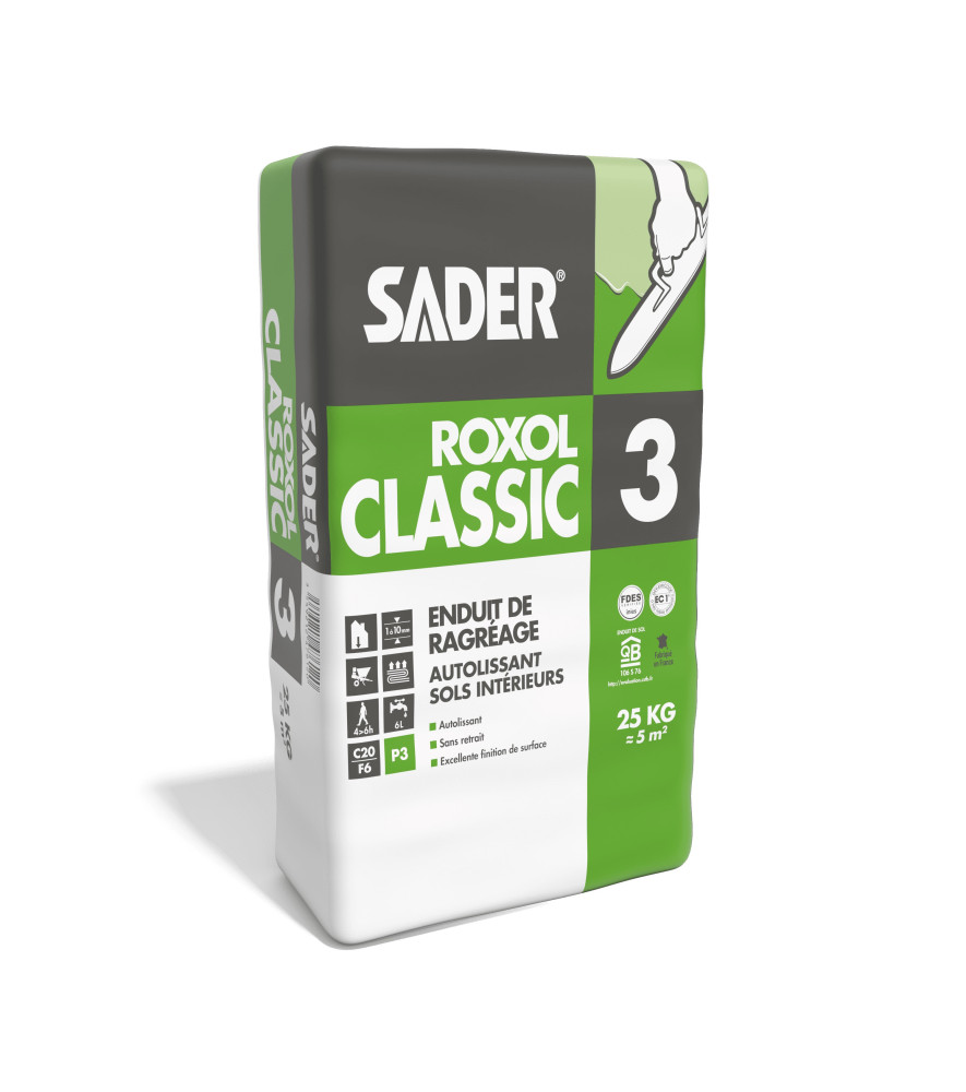 Ragréage SADER Roxol Classic 3 P3 de 3 à 10mm pour sols intérieurs 25kg