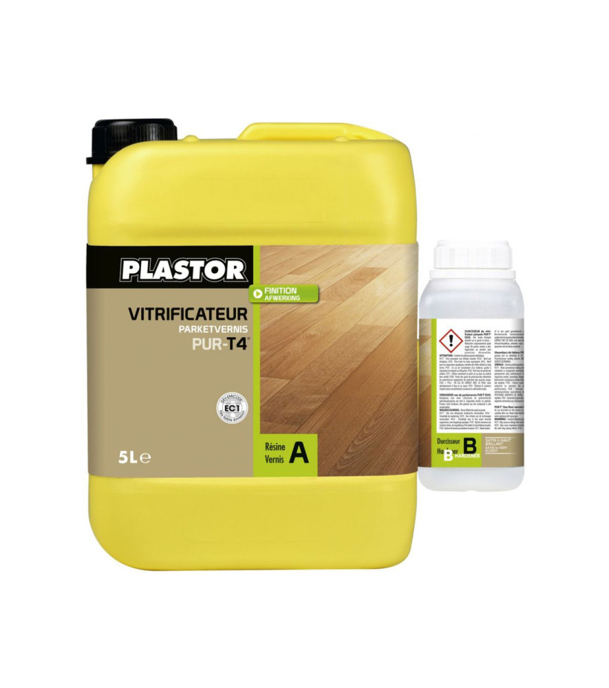 Vitrificateur PLASTOR PUR-T4 satin 4,5L et son durcisseur 0,5L