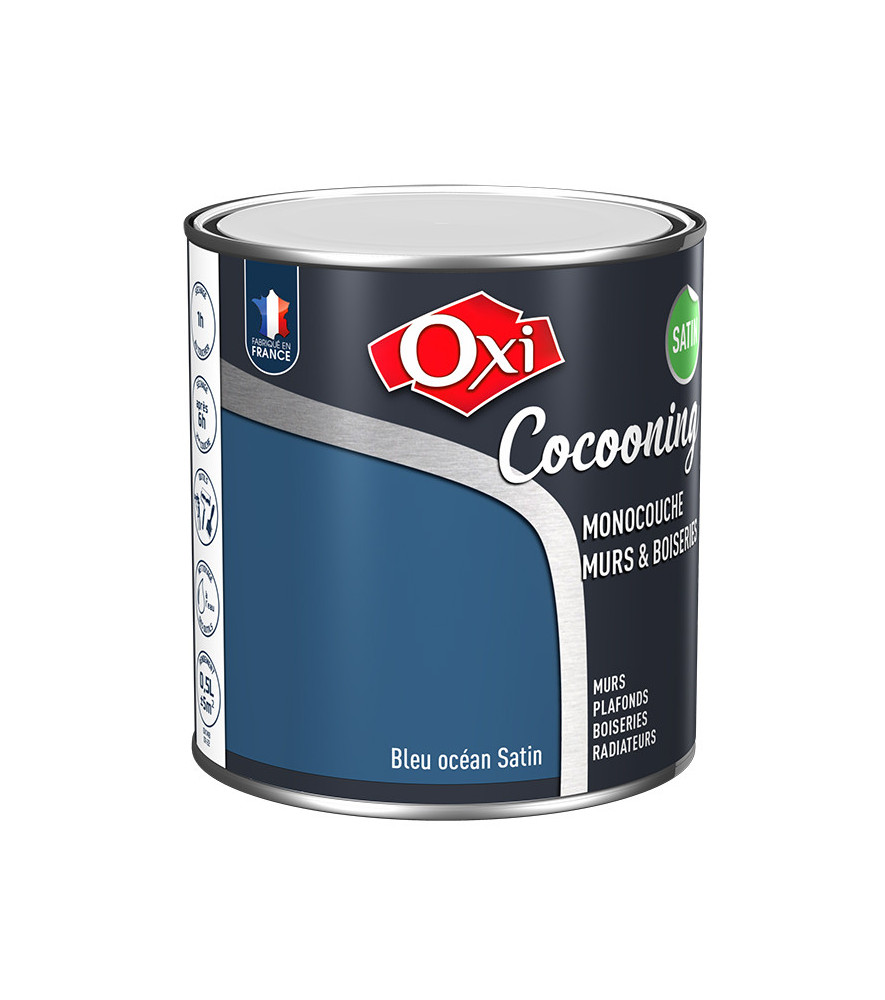 Peinture OXI murs et boiseries COCOONING satin bleu ocean 0,5L Peinture OXI murs et boiseries COCOONING satin bleu ocean 0,5L