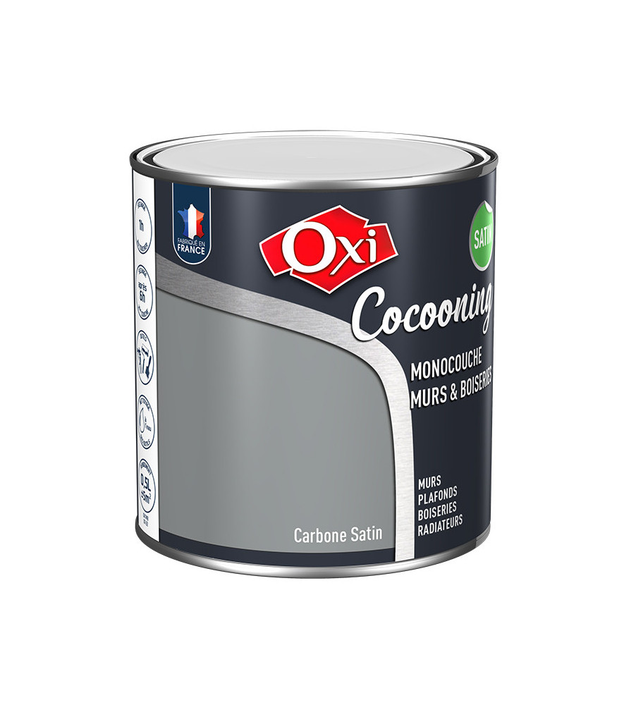 Peinture OXI murs et boiseries COCOONING satin carbone 0,5L Peinture OXI murs et boiseries COCOONING satin carbone 0,5L