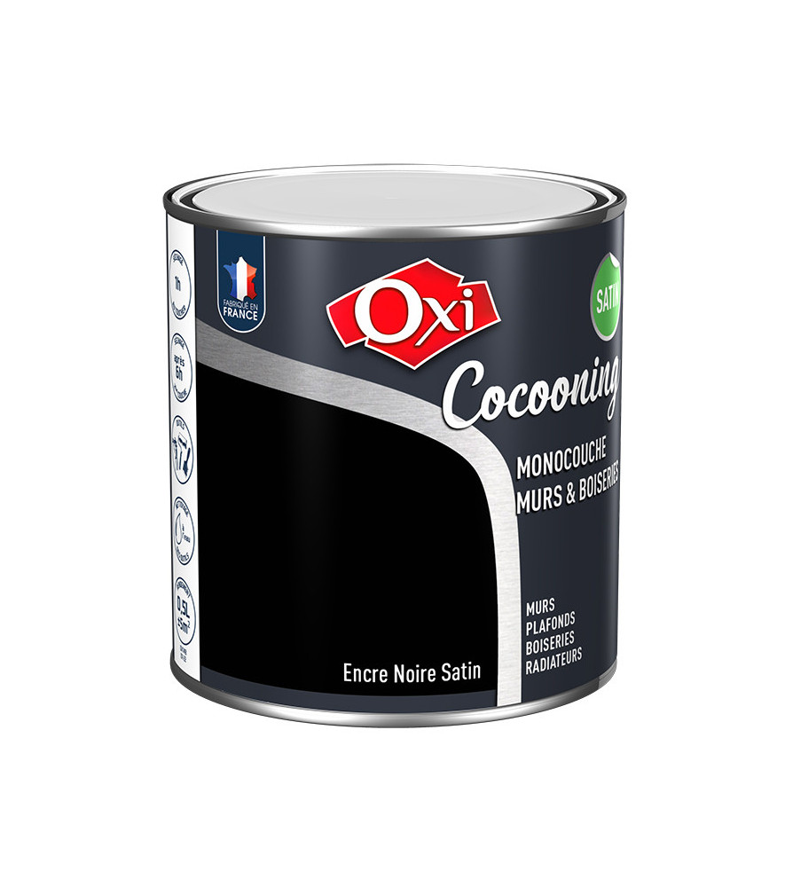 Peinture OXI murs et boiseries COCOONING satin encre noire 0,5L Peinture OXI murs et boiseries COCOONING satin encre noire 0,5L