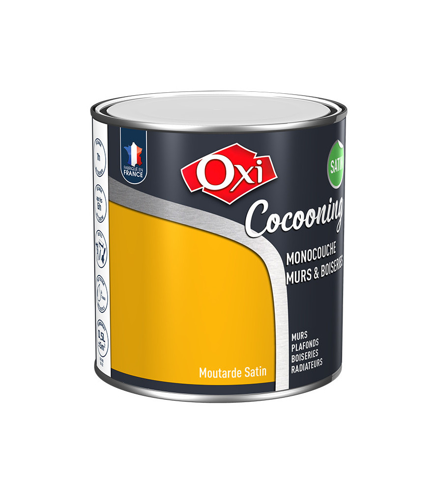 Peinture OXI murs et boiseries COCOONING satin moutarde 0,5L Peinture OXI murs et boiseries COCOONING satin moutarde 0,5L