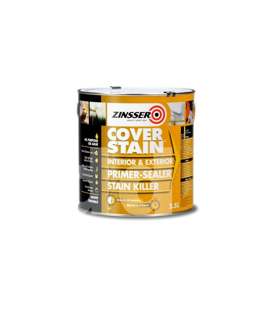 Primaire ZINSSER Cover Stain blanc 2,5L Primaire ZINSSER Cover Stain blanc 2,5L
