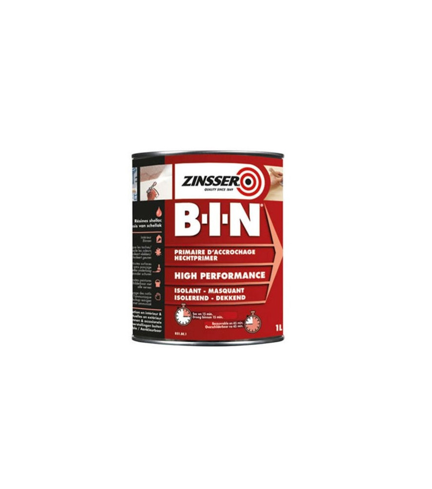 Primaire d'accrochage ultra isolant ZINSSER BIN blanc 1L Primaire d'accrochage ultra isolant ZINSSER BIN blanc 1L