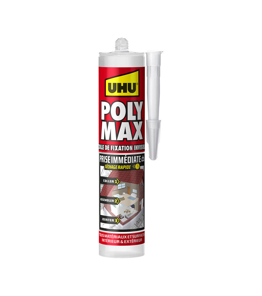 Colle Mastic POLY MAX Prise Immédiate UHU Invisible 300g Colle Mastic POLY MAX Prise Immédiate UHU Invisible 300g