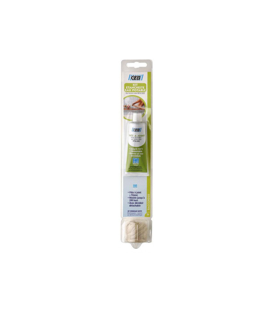 Kit d'étanchéité eau potable GEB : 50ml de pâte à joint + 18g de filasse Kit d'étanchéité eau potable GEB : 50ml de pâte à joint + 18g de filasse