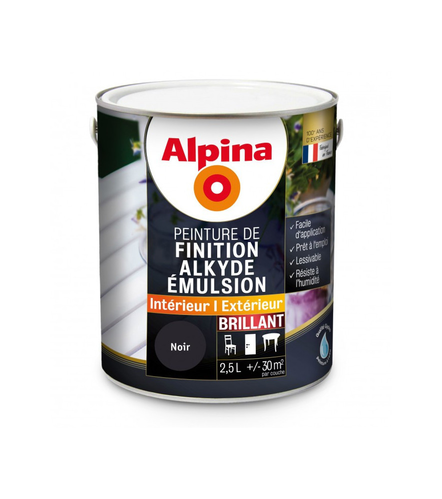 Peinture alkyde émulsion brillant ALPINA 2,5L noir Peinture alkyde émulsion brillant ALPINA 2,5L noir