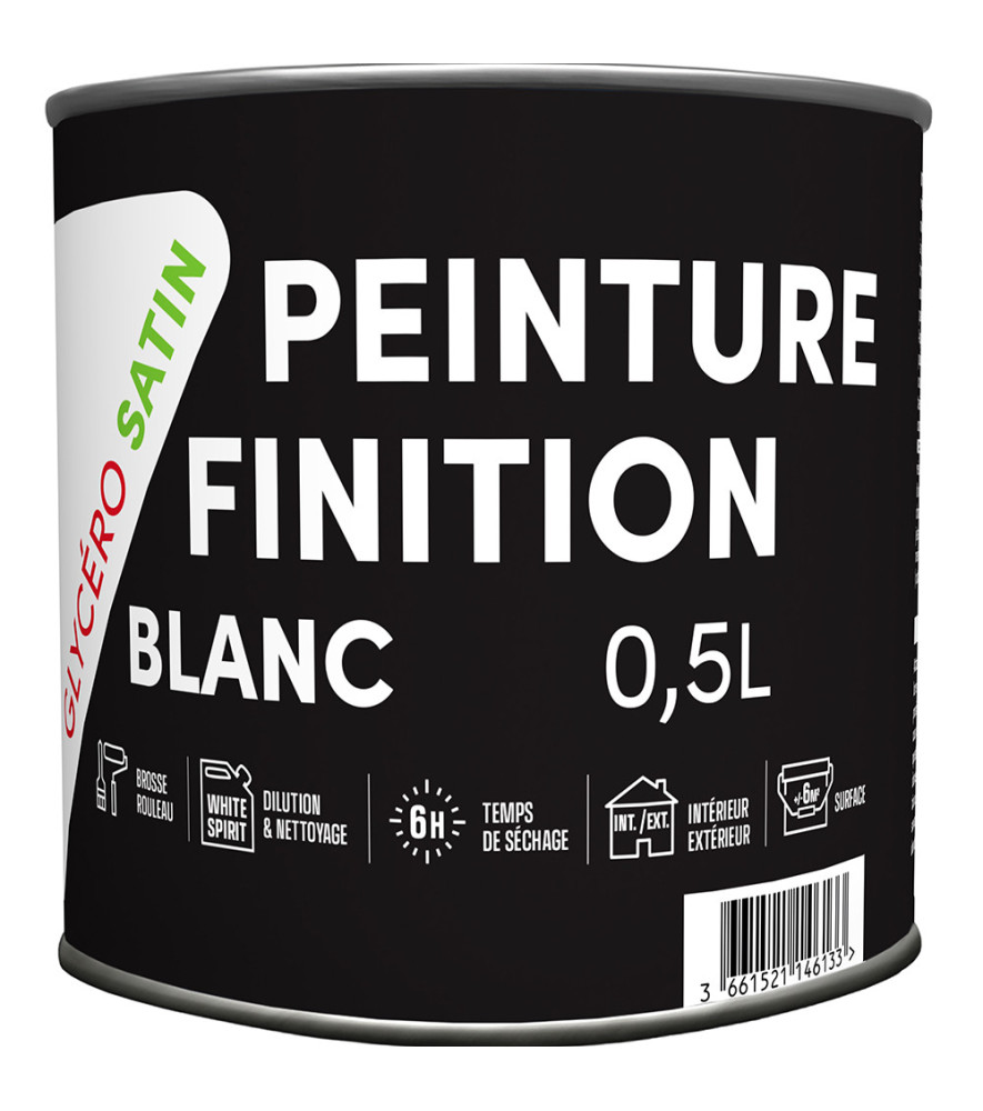 Peinture laque glycéro TDP satin blanc 0,5L Peinture laque glycéro TDP satin blanc 0,5L