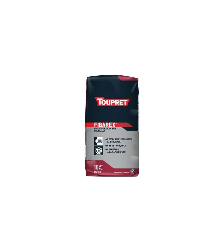 Enduit de rebouchage extérieur fibré TOUPRET Bâtiment Fibarex 15kg Enduit de rebouchage extérieur fibré TOUPRET Bâtiment Fibarex 15kg