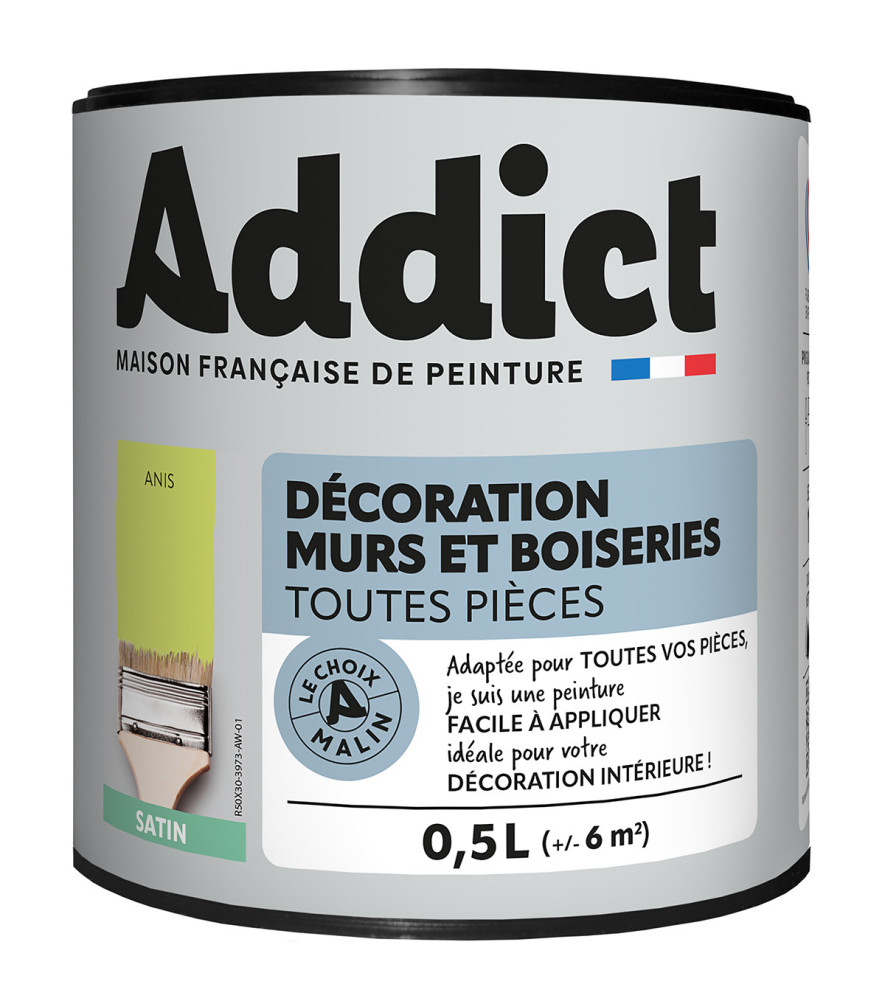 Peinture ADDICT Déco.M&Bois satin anis 0,5L Peinture ADDICT Déco.M&Bois satin anis 0,5L