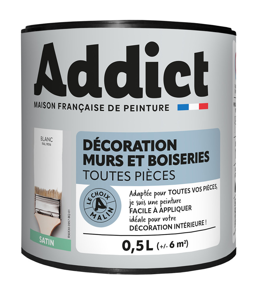 Peinture ADDICT Déco.M&Bois satin blanc 0,5L Peinture ADDICT Déco.M&Bois satin blanc 0,5L