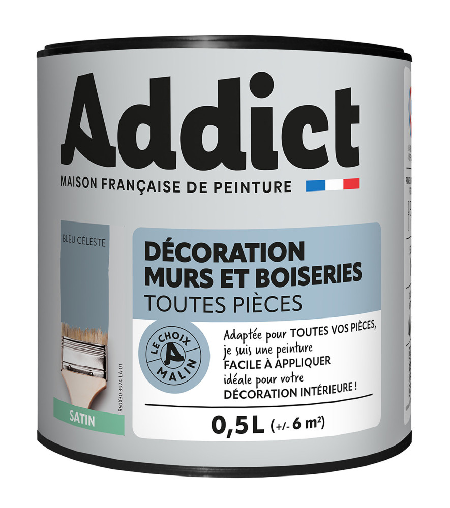 Peinture ADDICT Déco.M&Bois satin bleu céleste 0,5L Peinture ADDICT Déco.M&Bois satin bleu céleste 0,5L