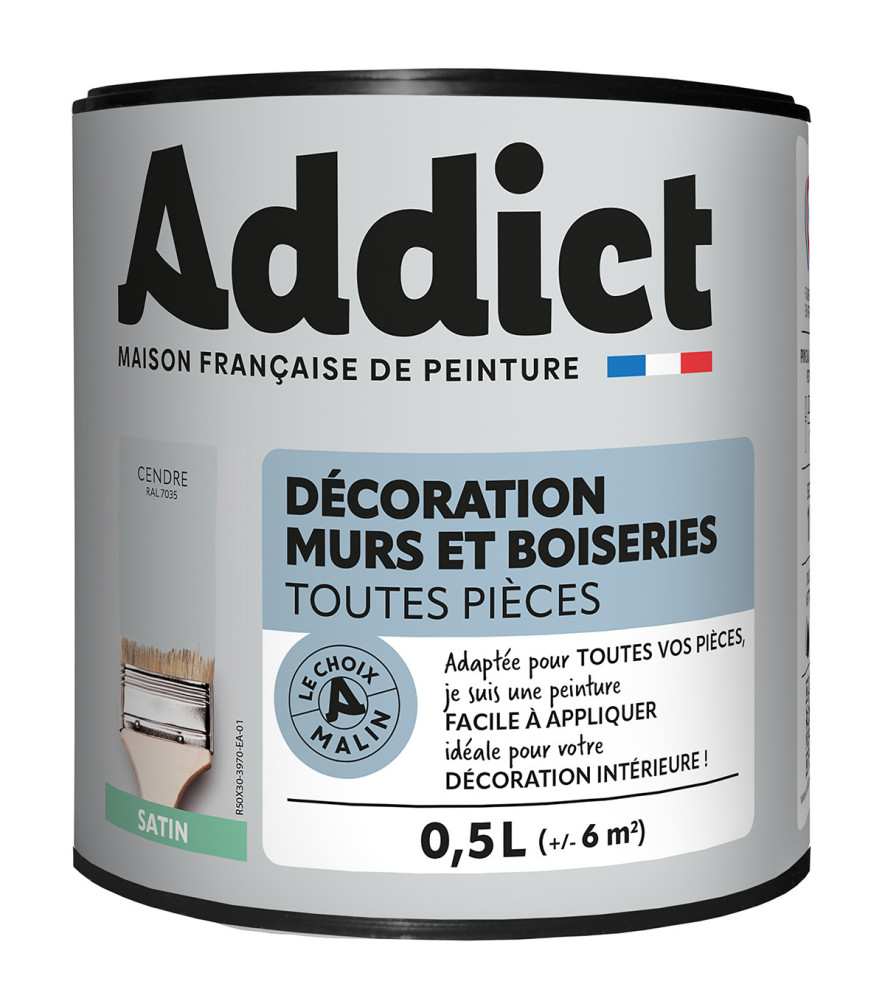 Peinture ADDICT Déco.M&Bois satin cendre 0,5L Peinture ADDICT Déco.M&Bois satin cendre 0,5L