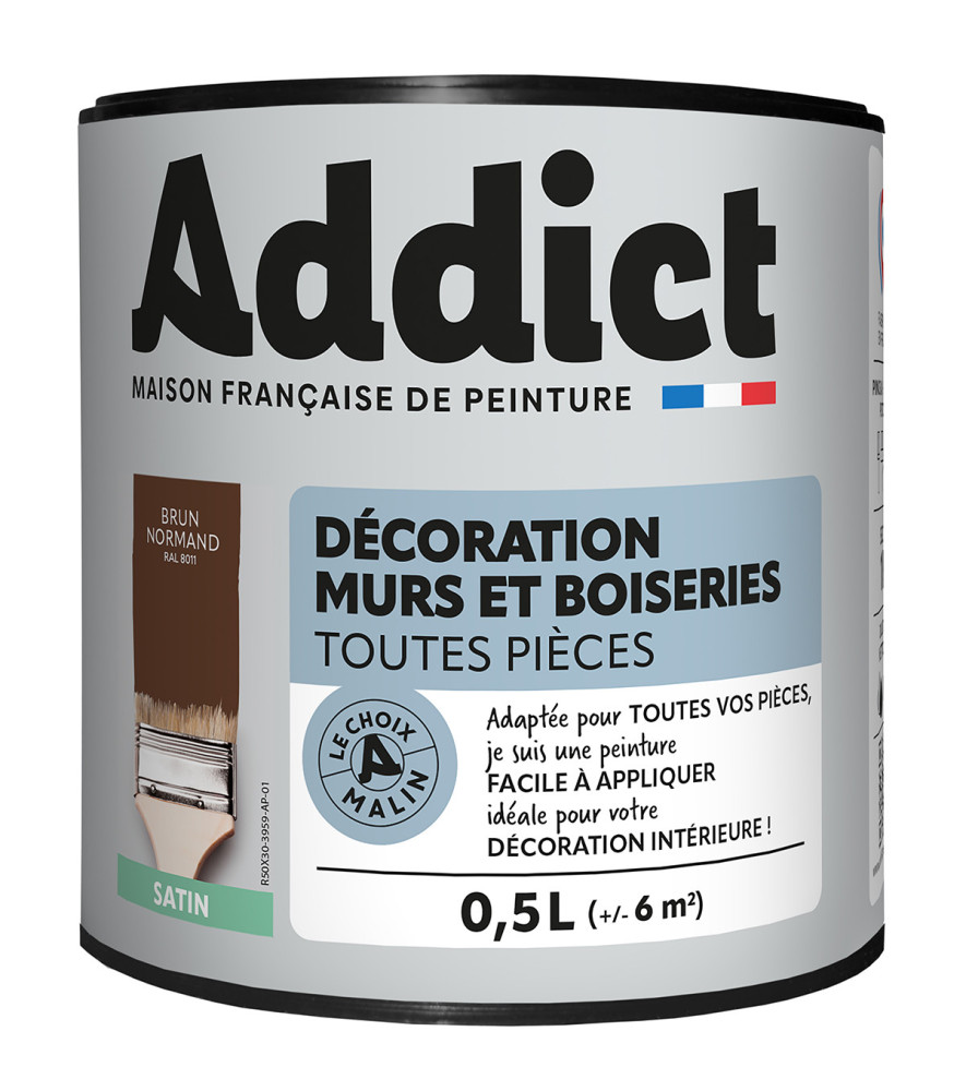 Peinture ADDICT Déco.M&Bois satin chocolat-brun normand 0,5L Peinture ADDICT Déco.M&Bois satin chocolat-brun normand 0,5L