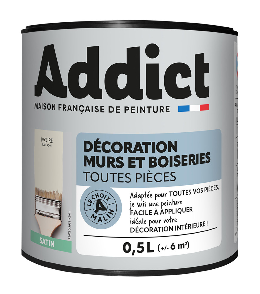 Peinture ADDICT Déco.M&Bois satin ivoire 0,5L Peinture ADDICT Déco.M&Bois satin ivoire 0,5L