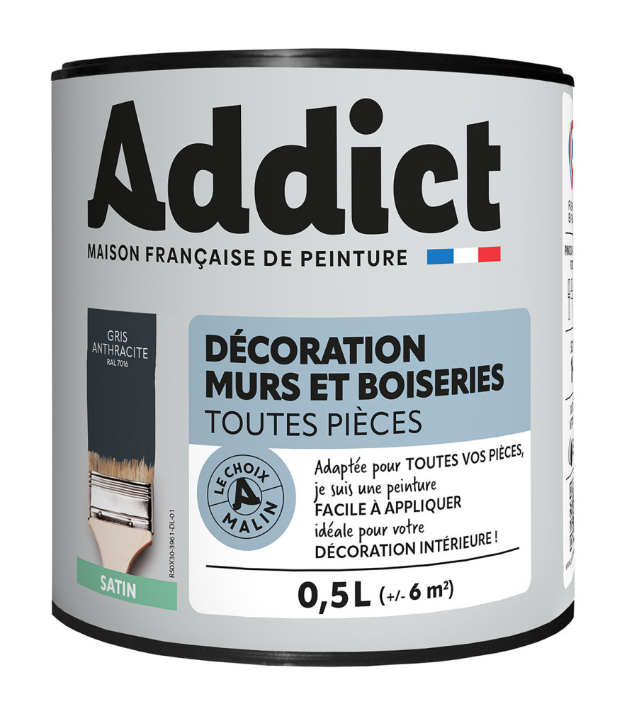 Peinture ADDICT Déco.M&Bois satin manganèse-gris anthracite 0,5L Peinture ADDICT Déco.M&Bois satin manganèse-gris anthracite 0,5L