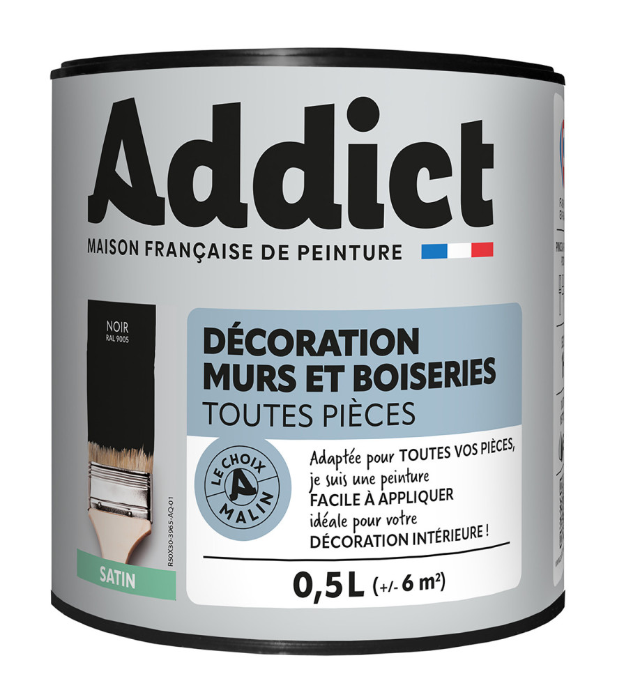 Peinture ADDICT Déco.M&Bois satin noir 0,5L Peinture ADDICT Déco.M&Bois satin noir 0,5L