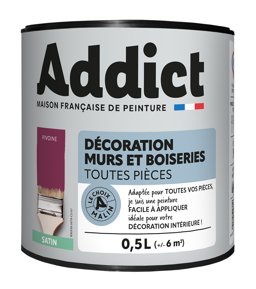Peinture ADDICT Déco.M&Bois satin pivoine 0,5L Peinture ADDICT Déco.M&Bois satin pivoine 0,5L