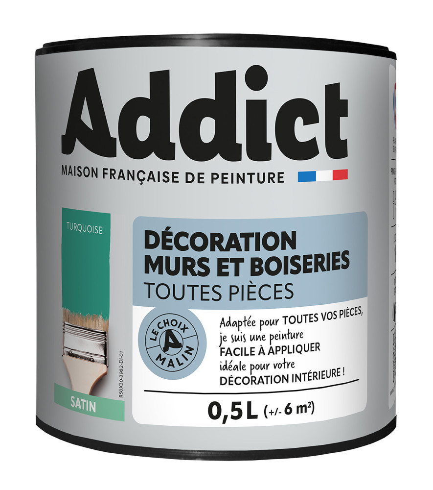 Peinture ADDICT Déco.M&Bois satin turquoise 0,5L Peinture ADDICT Déco.M&Bois satin turquoise 0,5L