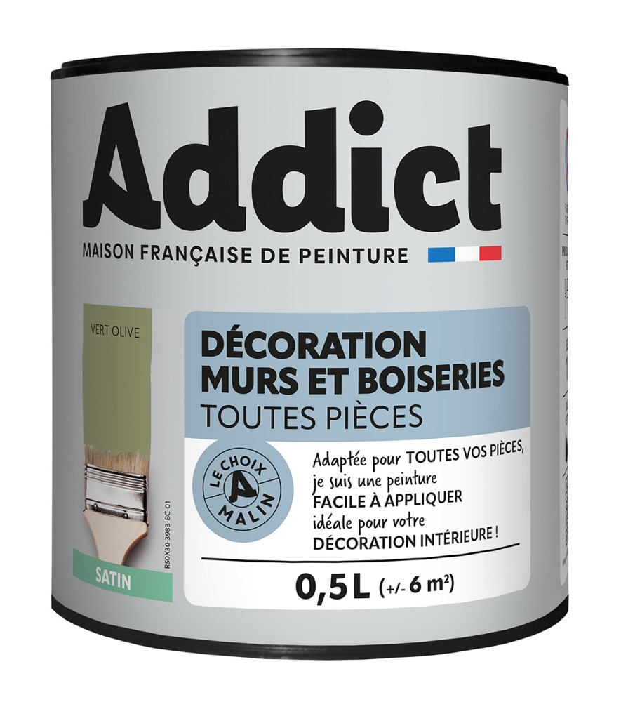 Peinture ADDICT Déco.M&Bois satin vert olive 0,5L Peinture ADDICT Déco.M&Bois satin vert olive 0,5L