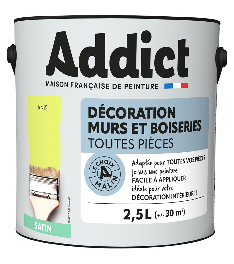 Peinture ADDICT Déco.M&Bois satin anis 2,5L Peinture ADDICT Déco.M&Bois satin anis 2,5L