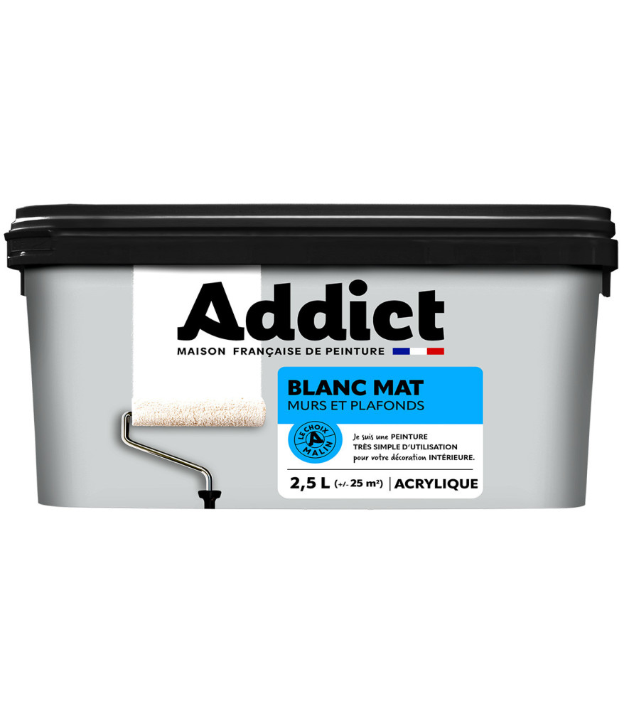 Peinture ADDICT acrylique mat monocouche blanc 2,5L Peinture ADDICT acrylique mat monocouche blanc 2,5L