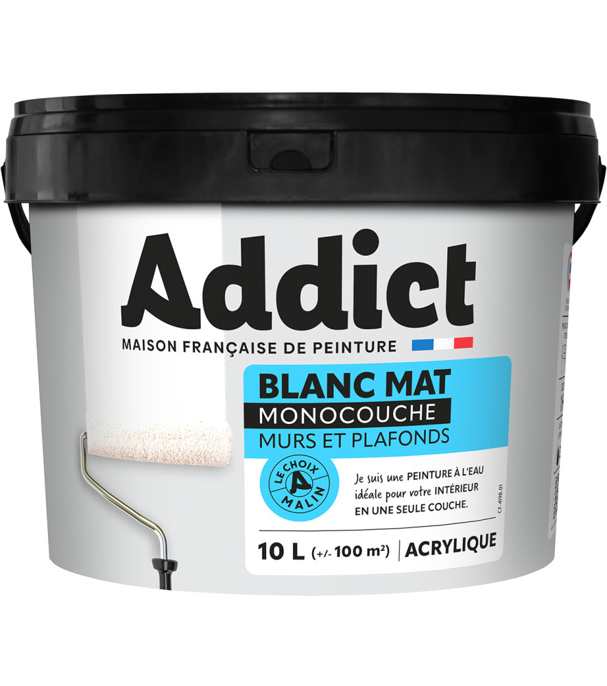 Peinture ADDICT acrylique mat monocouche blanc 10L Peinture ADDICT acrylique mat monocouche blanc 10L