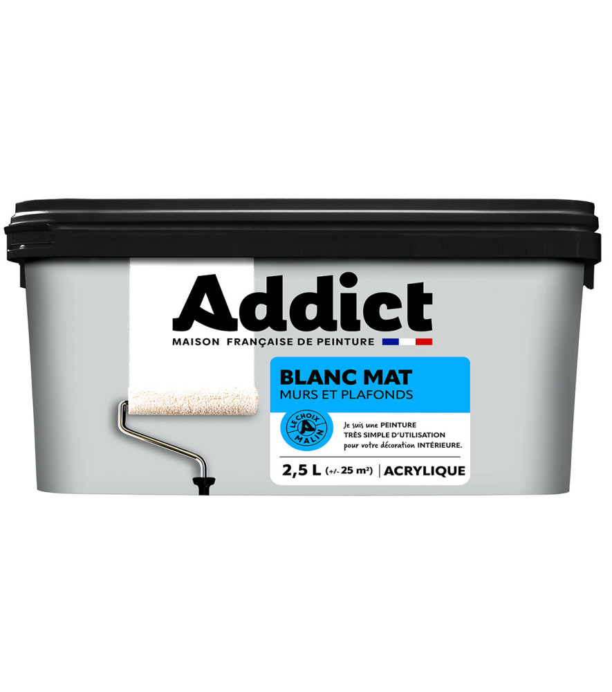 Peinture ADDICT acrylique satin monocouche blanc 2,5L Peinture ADDICT acrylique satin monocouche blanc 2,5L