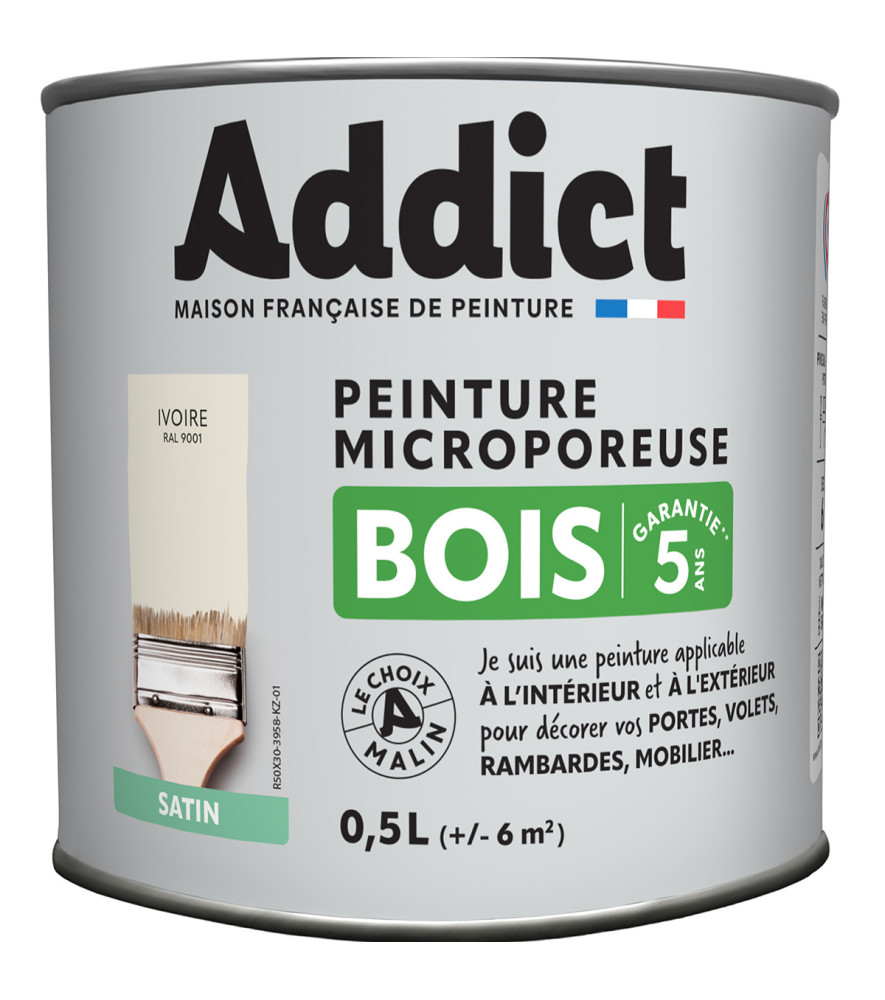 Peinture bois ADDICT glycéro satin blanc cassé-ivoire RAL 9001 0,5L Peinture bois ADDICT glycéro satin blanc cassé-ivoire RAL 9001 0,5L