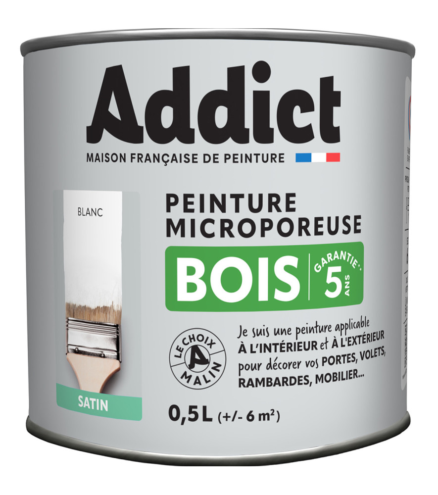 Peinture bois ADDICT glycéro satin blanc 0,5L Peinture bois ADDICT glycéro satin blanc 0,5L