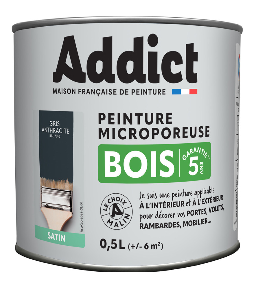 Peinture bois ADDICT glycéro satin gris anthracite RAL 7016 0,5L Peinture bois ADDICT glycéro satin gris anthracite RAL 7016 0,5L