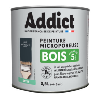 Peinture bois ADDICT glycéro satin gris anthracite RAL 7016 0,5L