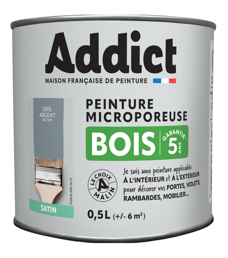 Peinture bois ADDICT glycéro satin gris minéral-gris argent RAL 7001 0,5L Peinture bois ADDICT glycéro satin gris minéral-gris argent RAL 7001 0,5L