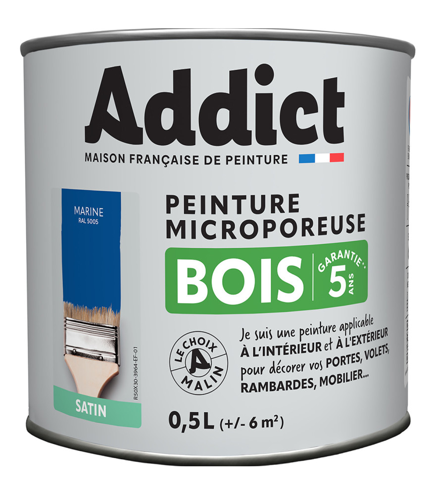 Peinture bois ADDICT glycéro satin marine RAL 5005 0,5L Peinture bois ADDICT glycéro satin marine RAL 5005 0,5L