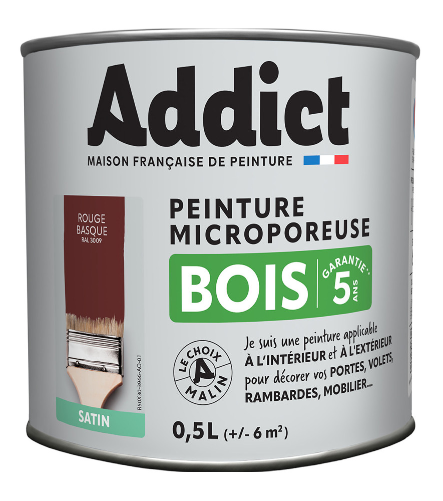 Peinture bois ADDICT glycéro satin rouge basque RAL 3009 0,5L Peinture bois ADDICT glycéro satin rouge basque RAL 3009 0,5L