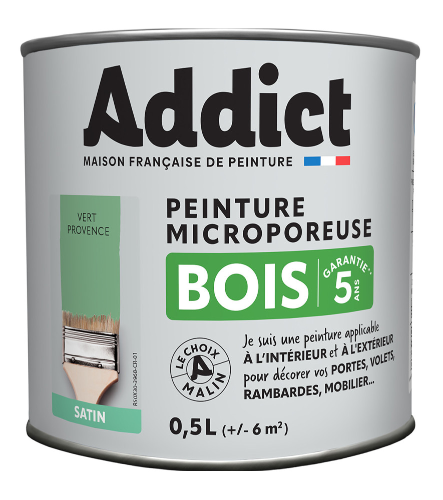 Peinture bois ADDICT glycéro satin vert provence 0,5L Peinture bois ADDICT glycéro satin vert provence 0,5L