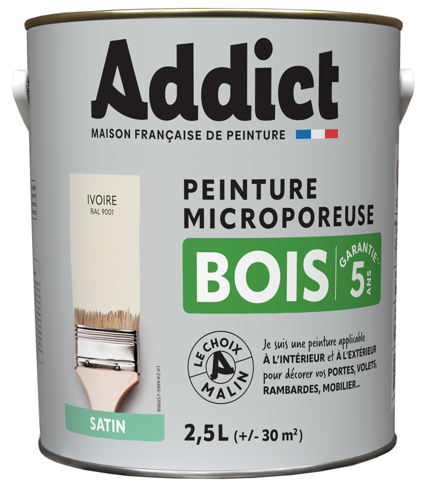 Peinture bois ADDICT glycéro satin blanc cassé-ivoire RAL 9001 2,5L Peinture bois ADDICT glycéro satin blanc cassé-ivoire RAL 9001 2,5L