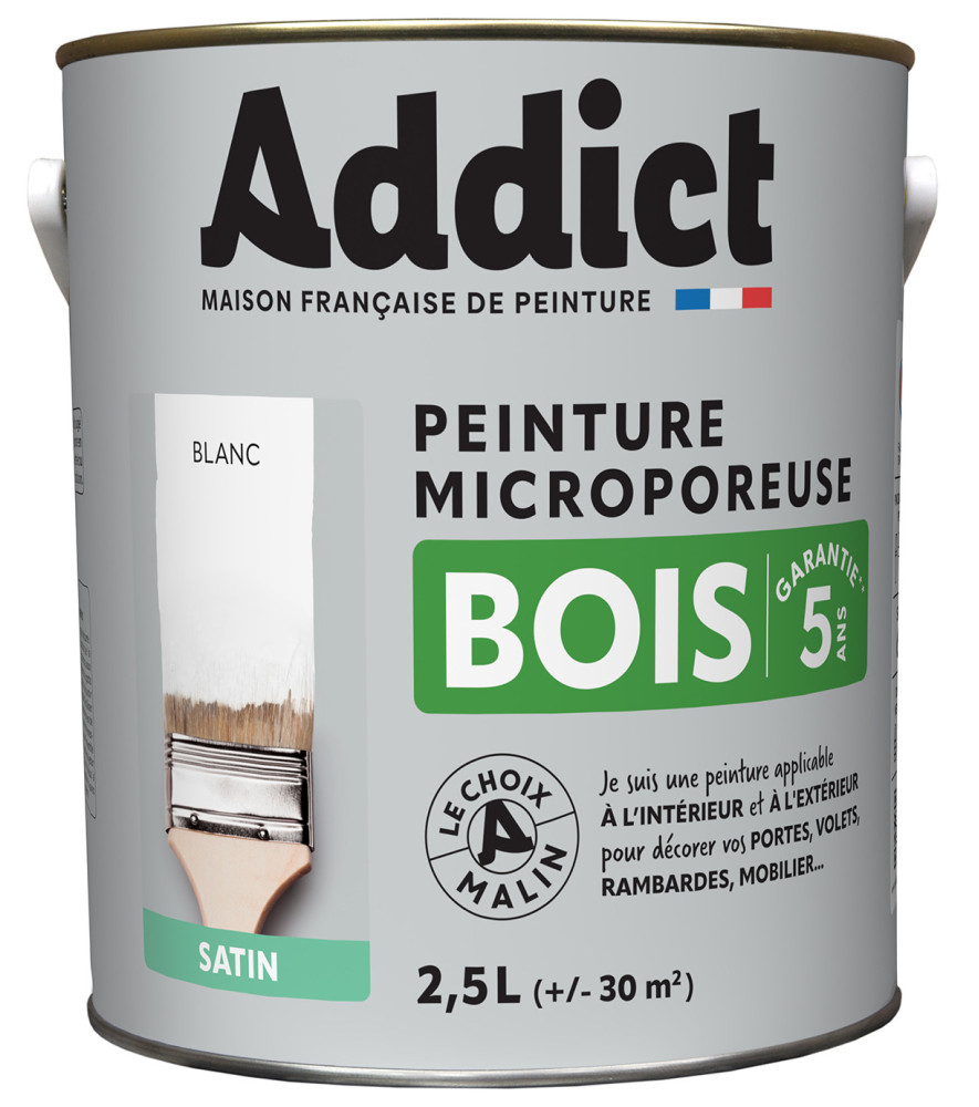 Peinture bois ADDICT glycéro satin blanc RAL 9016 2,5L Peinture bois ADDICT glycéro satin blanc RAL 9016 2,5L