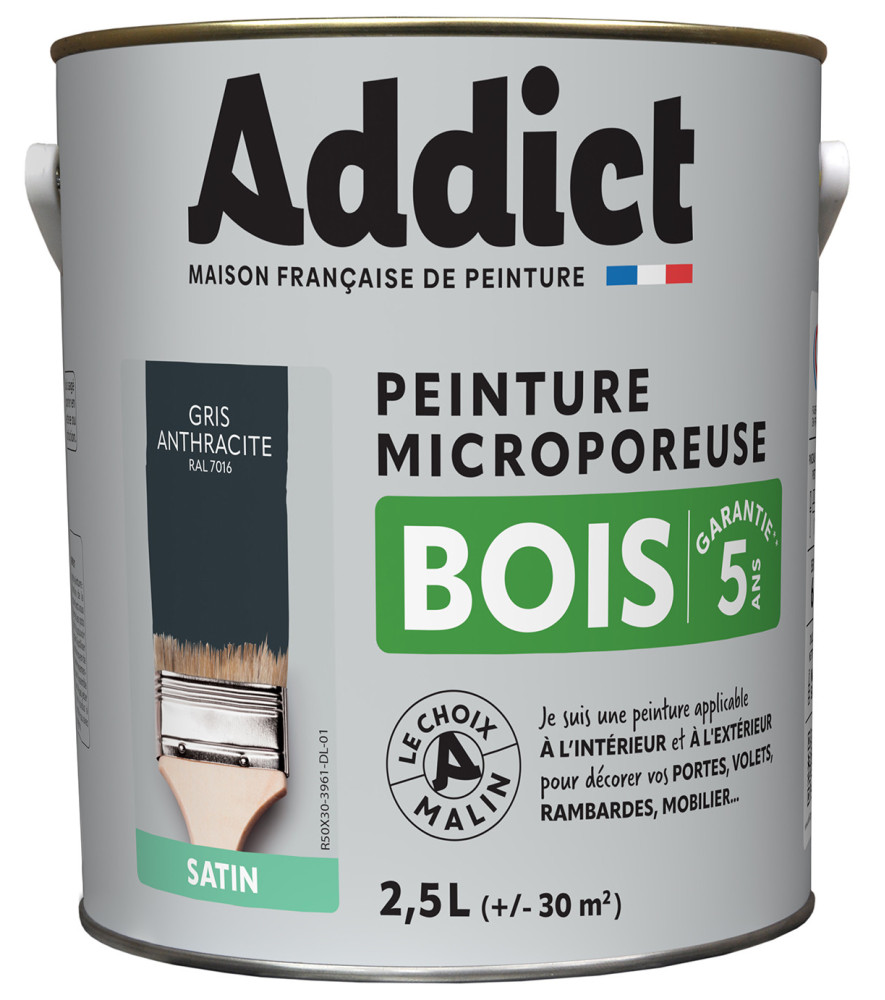 Peinture bois ADDICT glycéro satin gris anthracite RAL 7016 2,5L Peinture bois ADDICT glycéro satin gris anthracite RAL 7016 2,5L