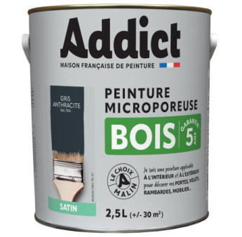Peinture bois ADDICT glycéro satin gris anthracite RAL 7016 2,5L