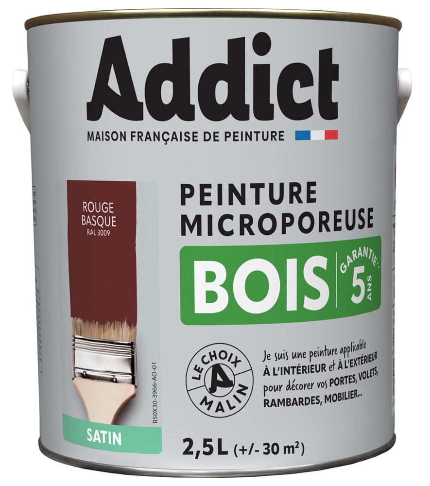 Peinture bois ADDICT glycéro satin rouge basque RAL 3009 2,5L Peinture bois ADDICT glycéro satin rouge basque RAL 3009 2,5L