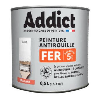 Peinture fer ADDICT glycéro brillant blanc RAL 9016 0,5L