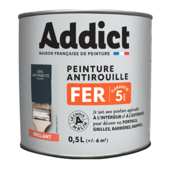 Peinture fer ADDICT glycéro brillant gris anthracite RAL 7016 0,5L