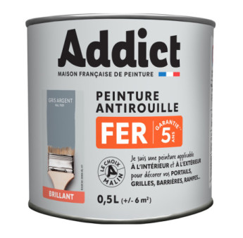 Peinture fer ADDICT glycéro brillant gris argent RAL 7001 0,5L