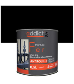 Peinture fer ADDICT glycéro brillant noir RAL 9005 0,5L
