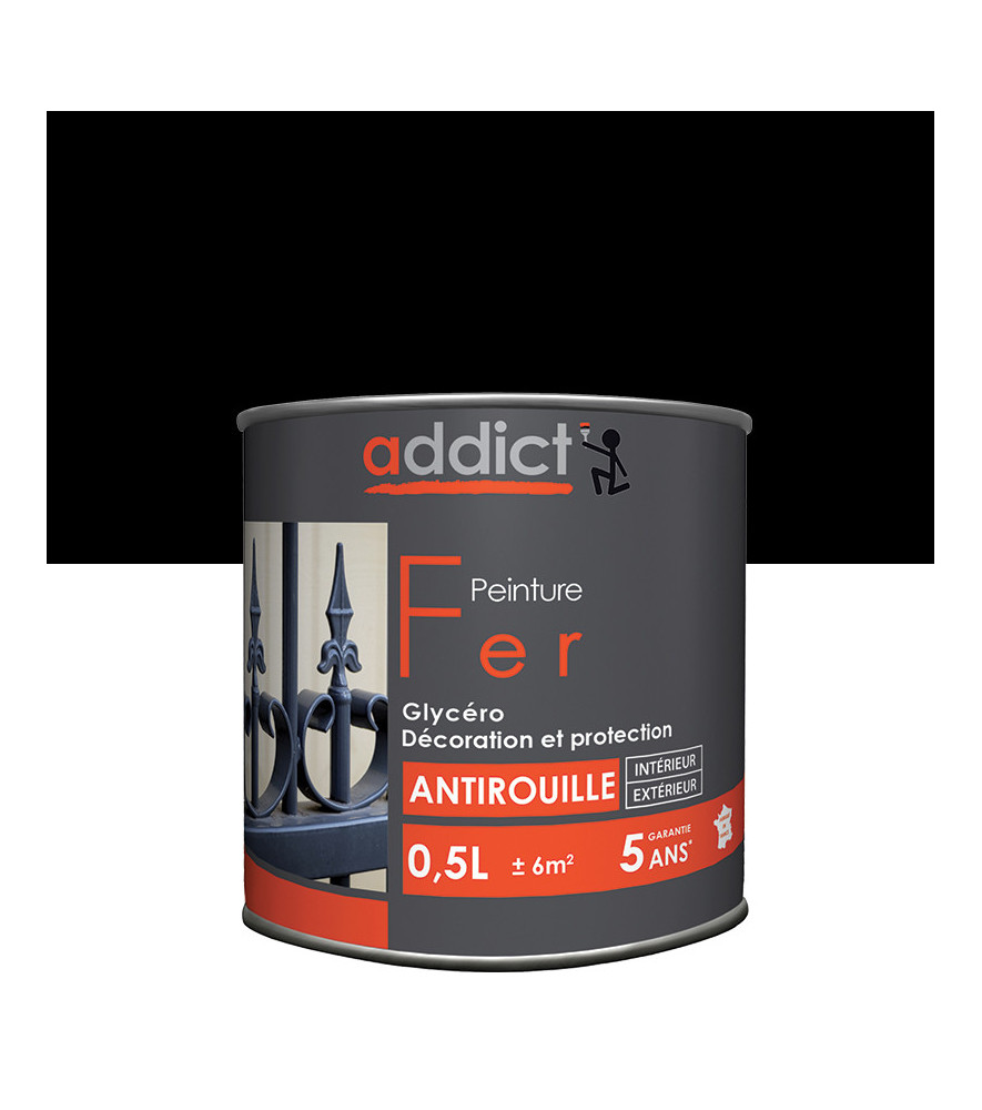 Peinture fer ADDICT glycéro brillant noir RAL 9005 0,5L Peinture fer ADDICT glycéro brillant noir RAL 9005 0,5L