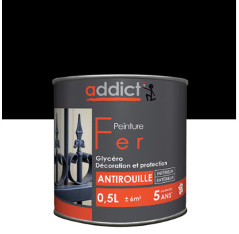 Peinture fer ADDICT glycéro brillant noir RAL 9005 0,5L