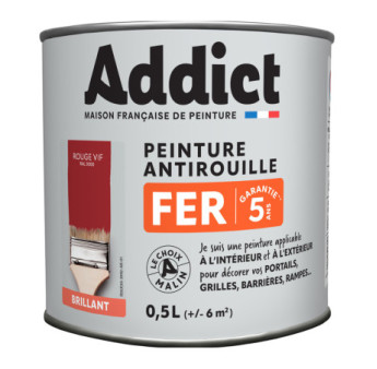 Peinture fer ADDICT glycéro brillant rouge vif RAL 3000 0,5L