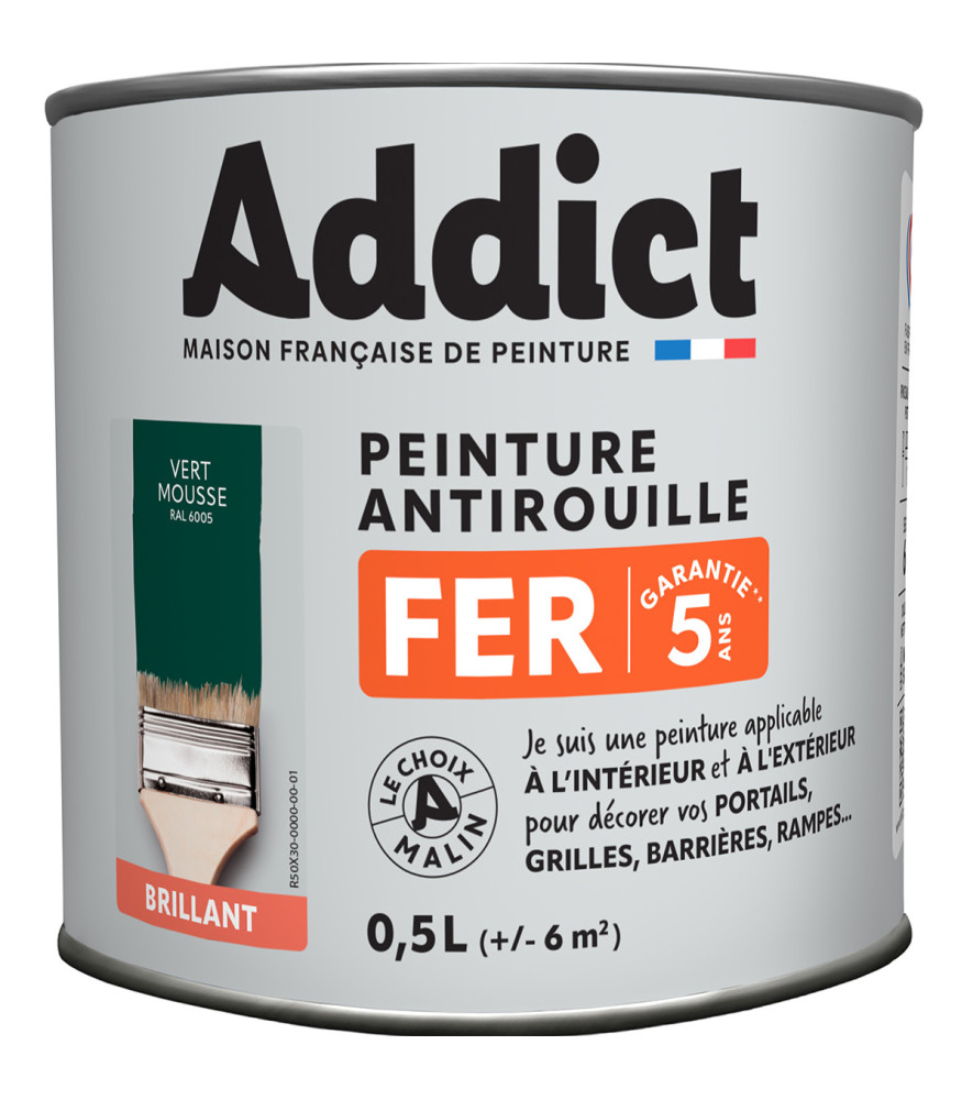 Peinture fer ADDICT glycéro brillant vert mousse RAL 6005 0,5L Peinture fer ADDICT glycéro brillant vert mousse RAL 6005 0,5L
